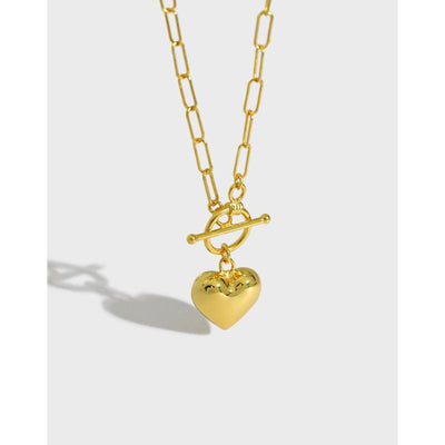 925 Sterling Silver Heart Pendant Necklace T buckle Chain for Womens Jewelry