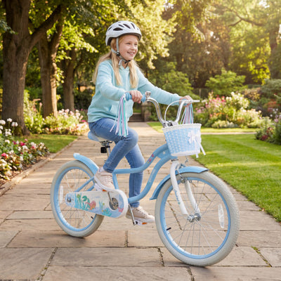 20 Inch Kids Bike Adjustable with Basket and Streamers Blue - Princess of the Sea Theme