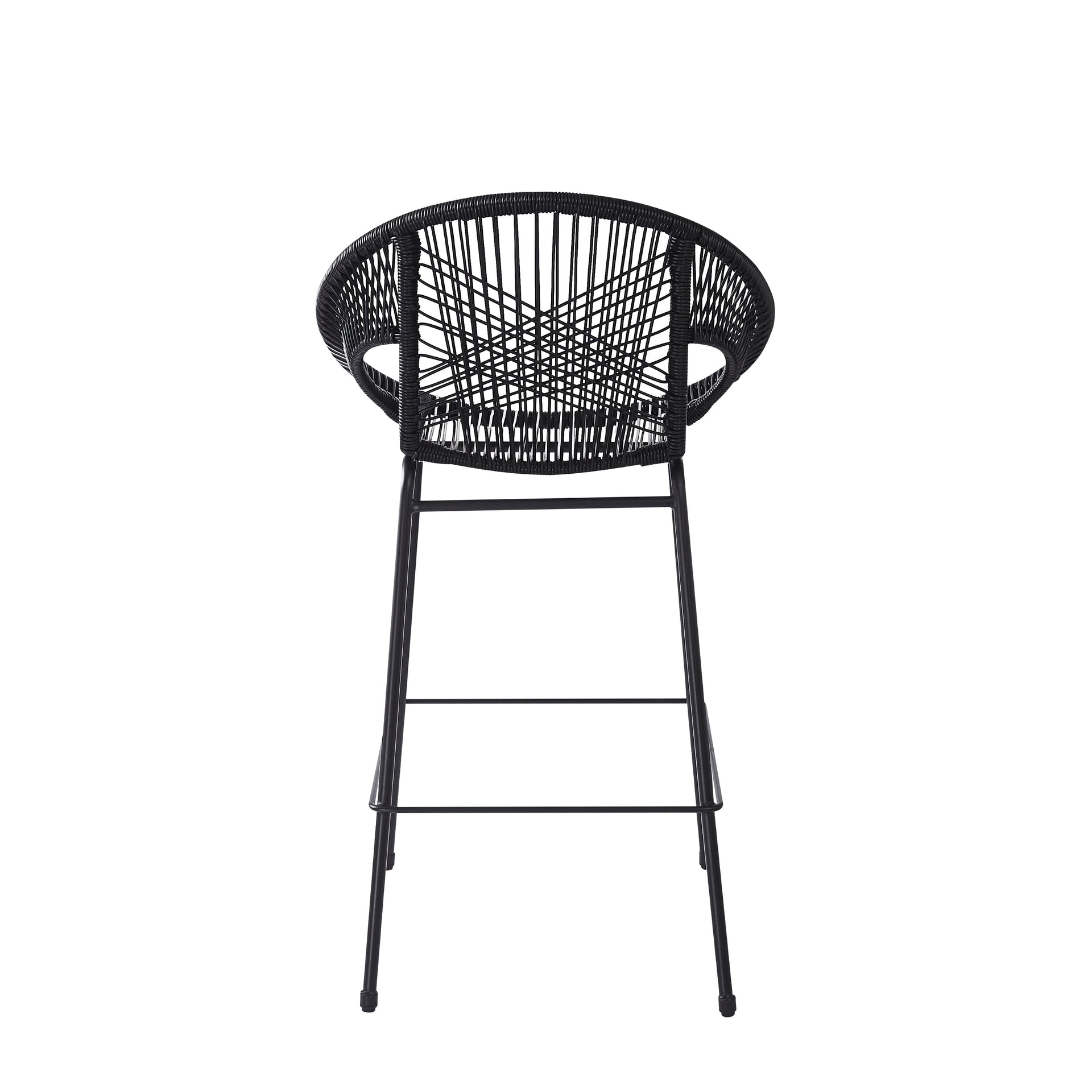 Ferrara Outdoor Patio Barstool Set of 2, Black Faux Wicker PE Rattan with Iron Frame