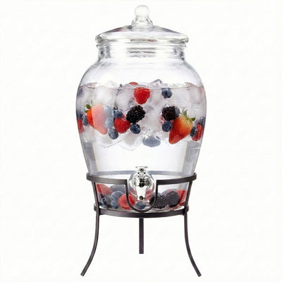 Beverage Dispenser with Metal Rack & Glass Lid 2.7 Gal