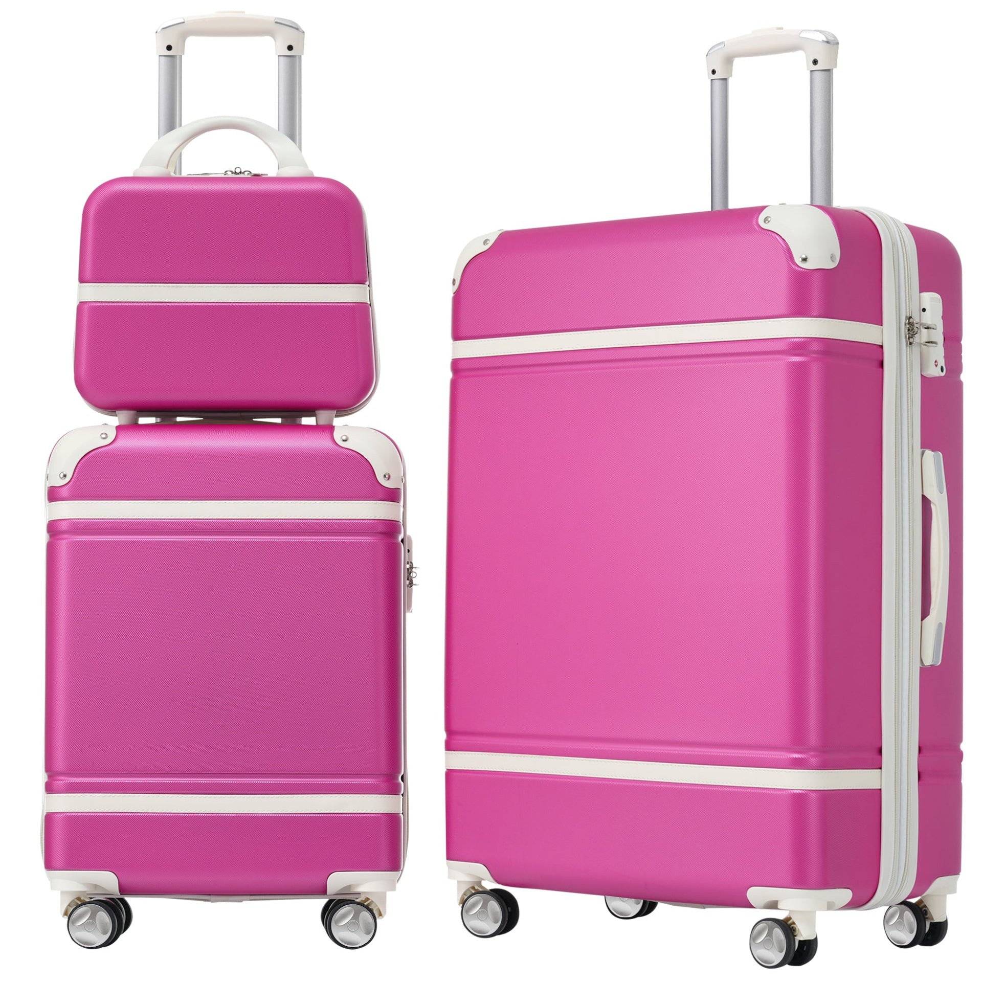 Hardshell Luggage Sets 3 Pieces 20'+24' Luggages and Cosmetic Case Spinner Suitcase with TSA Lock Lightweight,Pink