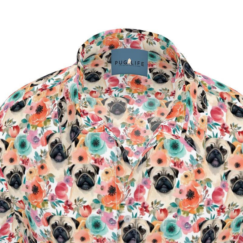 Pug Head Tropical Aloha Camp Shirt