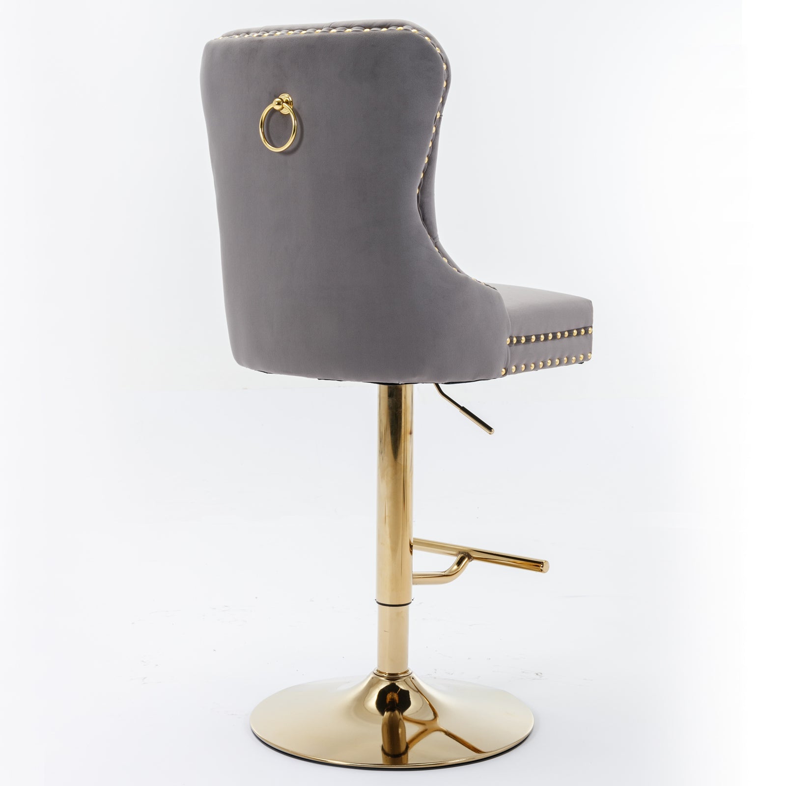 Thick gold rotating velvet bar stool with adjustable seat height of 25-33 inches and backrest (gray, set of 2 pieces)