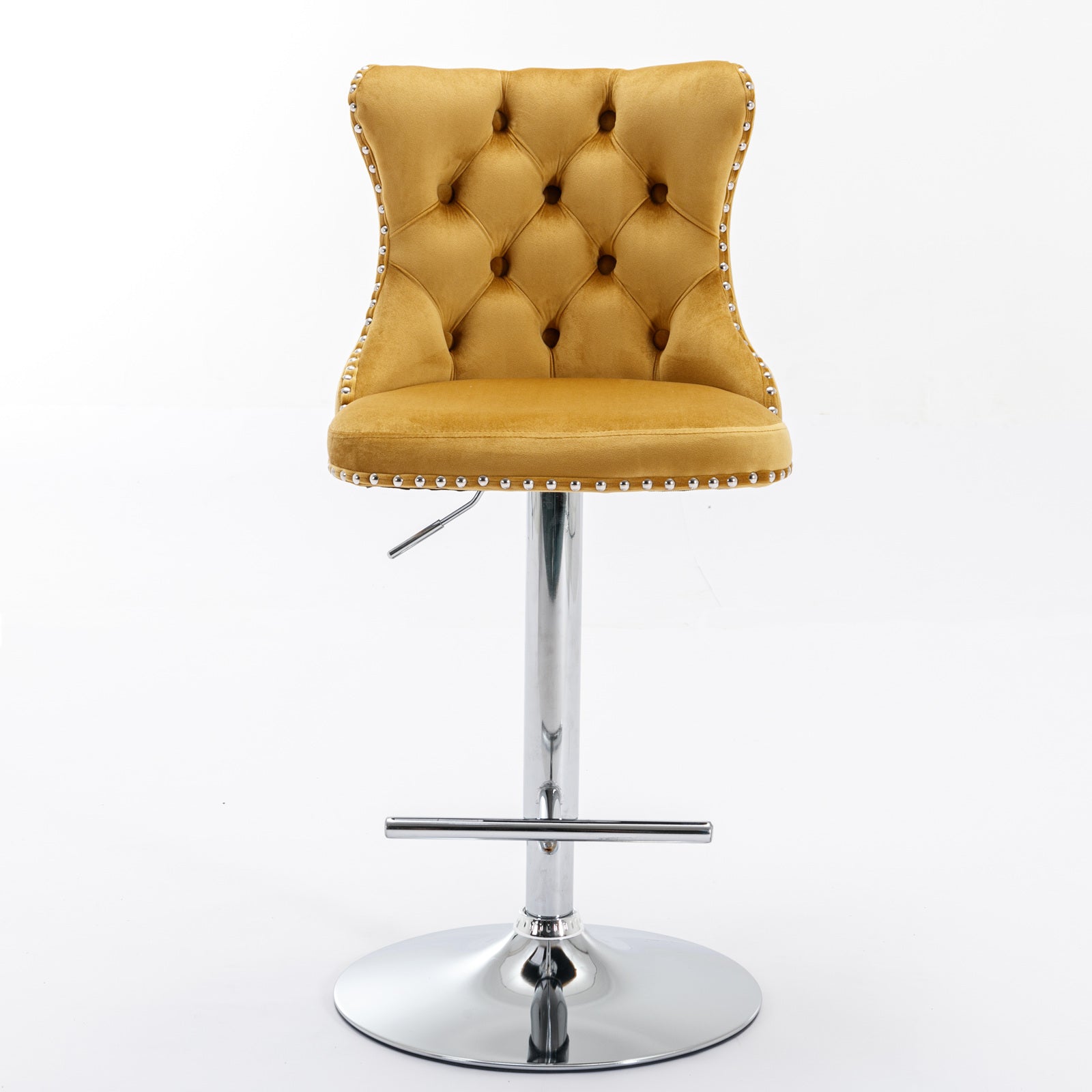 25-33 Inch, Modern Upholstered Chrome base Bar Stools with Backs Comfortable Tufted for Home Pub and Kitchen Island(Gold,Set of