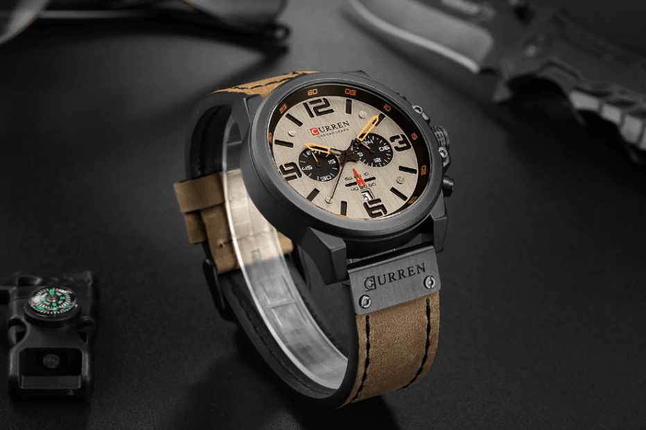 Retro Waterproof Watch With Chronometers Steel Case And Leather Belts Unique Design Excellent Look Perfect Gift For Your Man