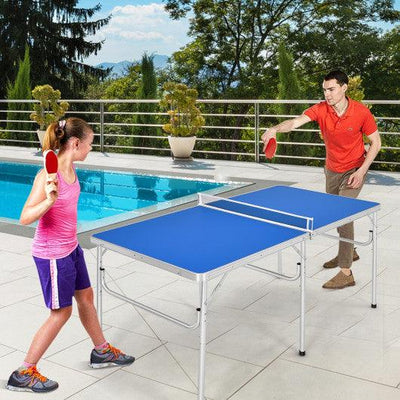 60 Inch Portable Tennis Ping Pong Folding Table with Accessories-Blue