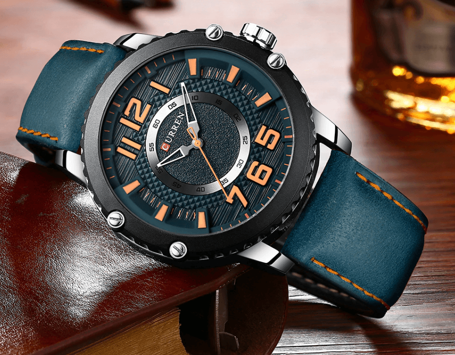 Men's Waterproof Sport Watch With Leather Belts And Large Numbers Details Unique Design Perfect Gift