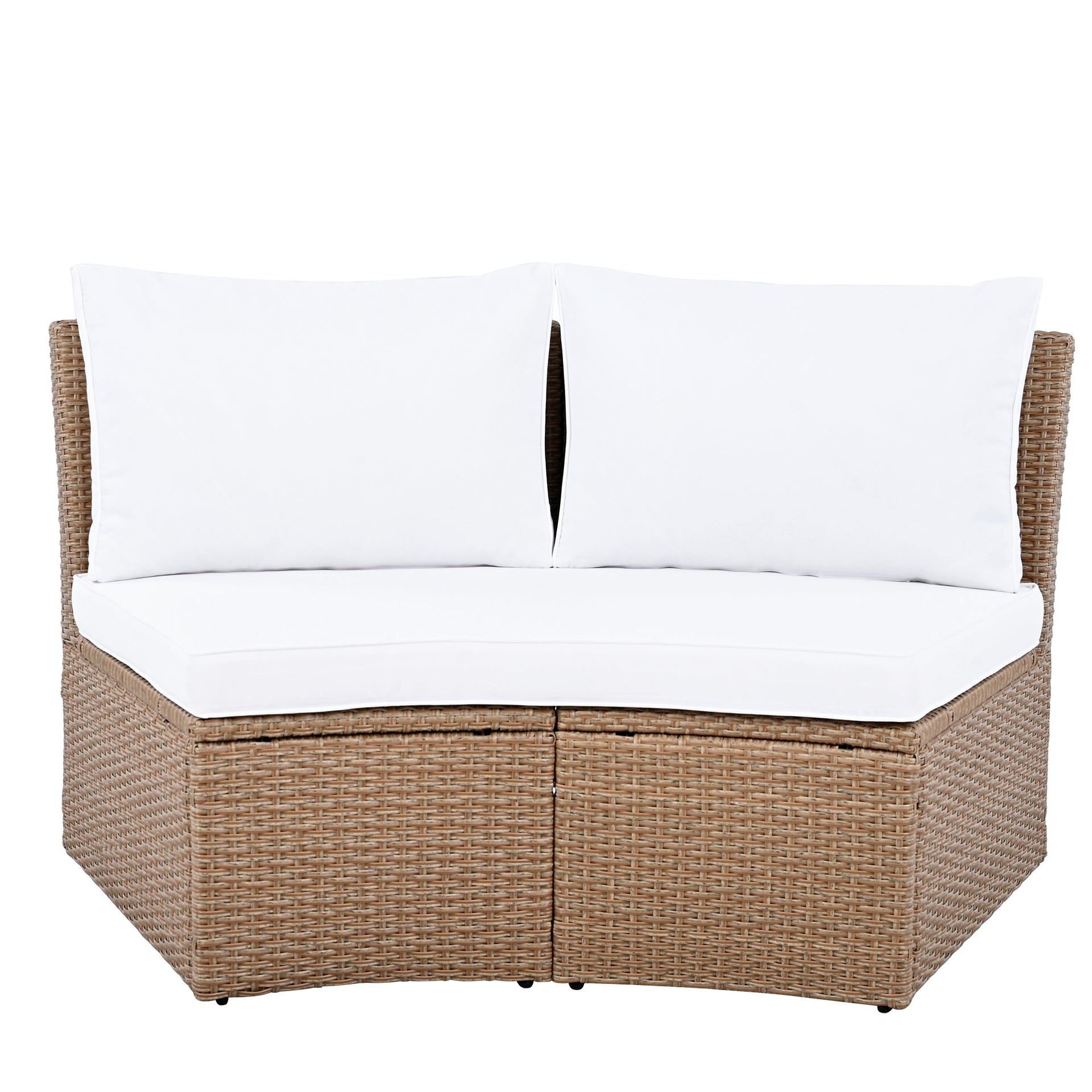 10-Piece Outdoor Sectional Half Round Patio Rattan Sofa Set, PE Wicker Conversation Furniture Set for Free Combination, White