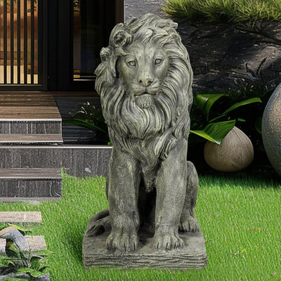 Concrete Outdoor Lion Statue Guardian Seated 22 Inch