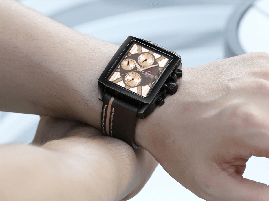 Men's Waterproof Watch With Leather Belt And Chronometers Retro Style Unique Shape Excellent Gift