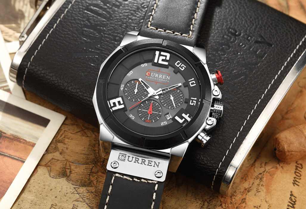 Men's Sport Waterproof Watch With Chronometers Large Numbers And Fluorescent Hands Perfect Gift For Your Man
