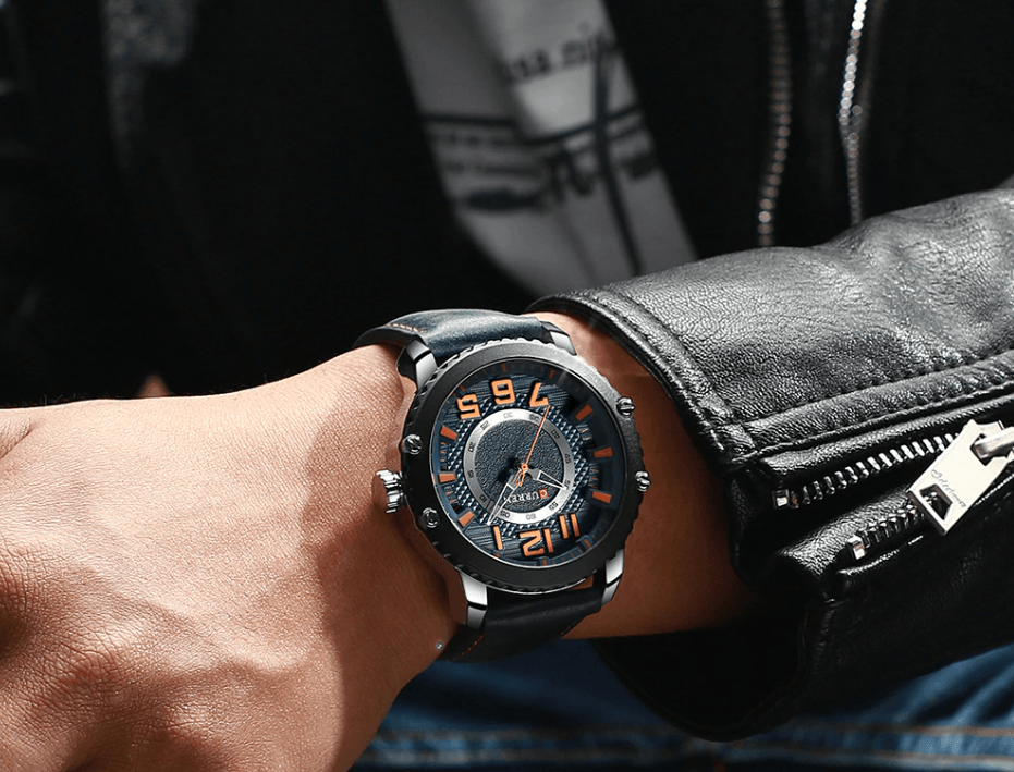 Men's Waterproof Sport Watch With Leather Belts And Large Numbers Details Unique Design Perfect Gift