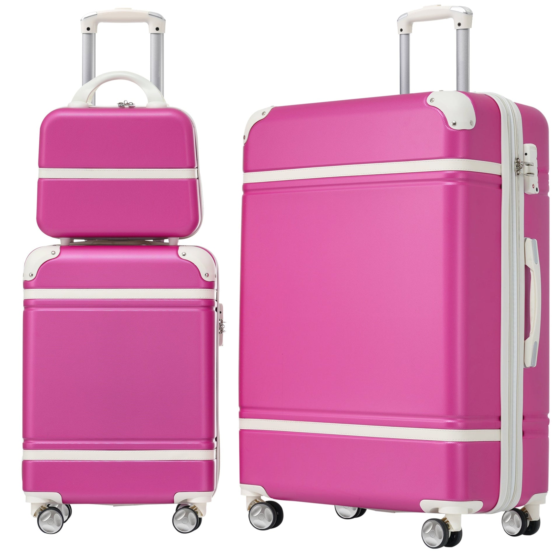 Hardshell Luggage Sets 3 Pieces 20'+28' Luggages and Cosmetic Case Spinner Suitcase with TSA Lock Lightweight,Pink