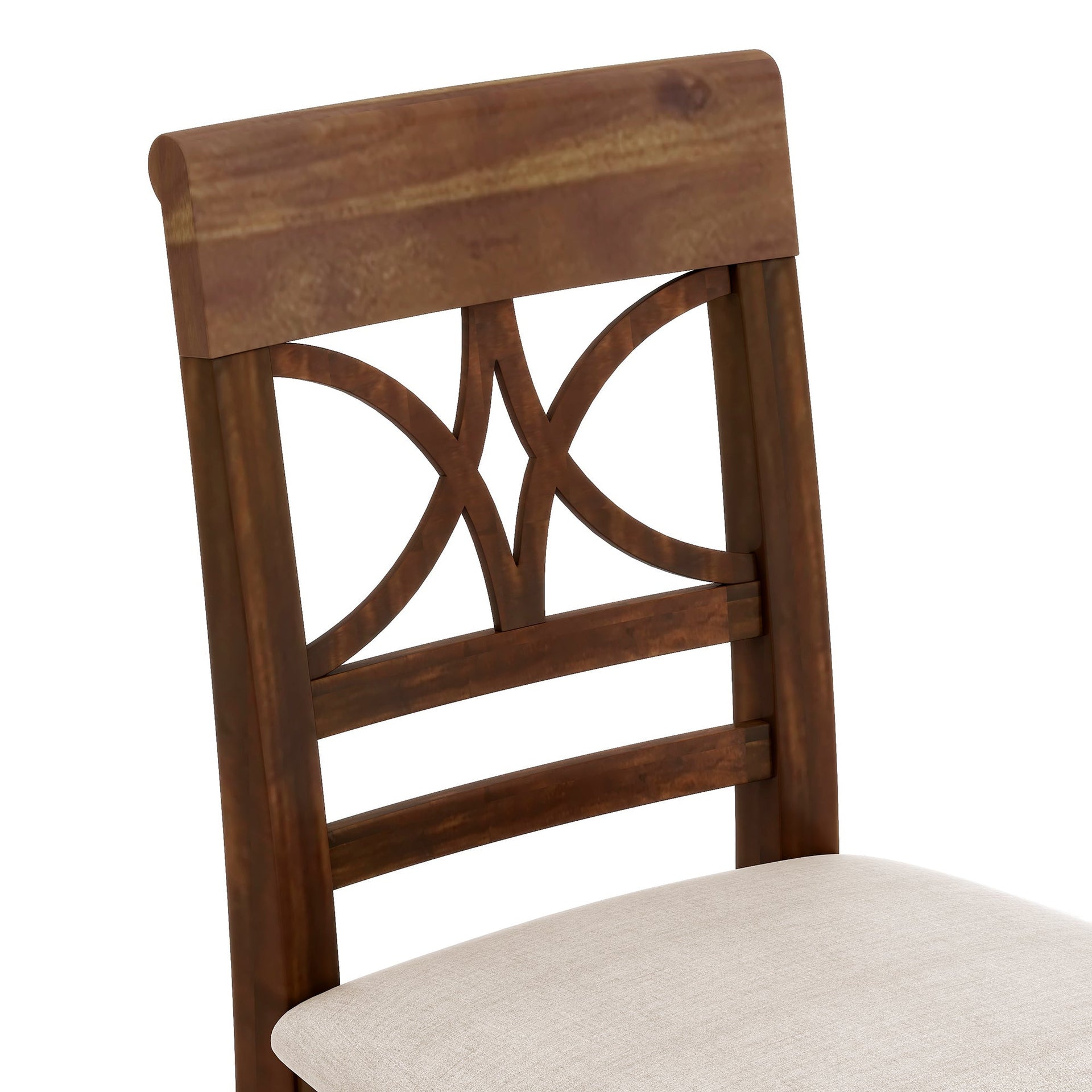 6-Piece Wood Counter Height Dining Table Set with Storage Shelf, Kitchen Table Set with Bench and 4 Chairs,Rustic Style, Walnut+Beige Cushion