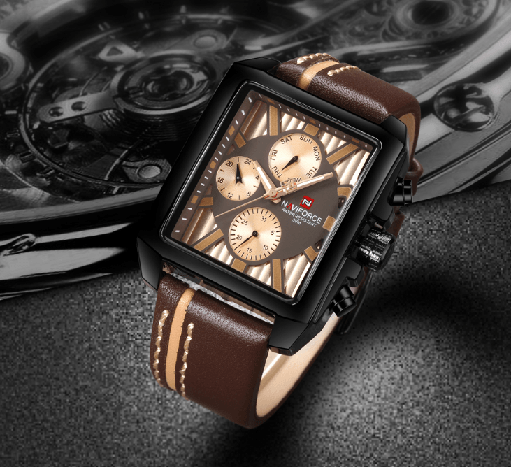Men's Waterproof Watch With Leather Belt And Chronometers Retro Style Unique Shape Excellent Gift