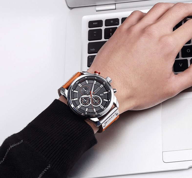 Men's Waterproof Elegant Sport Watch With Chronometers Day View, Leather Belts And Hardlex Scratch Resistant Glass Perfect Gift For Him