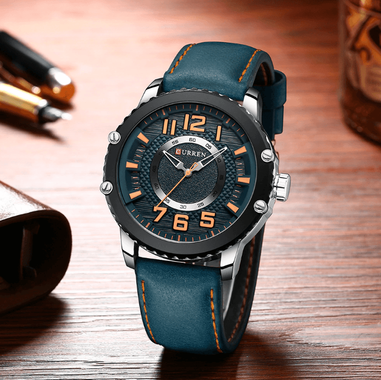 Men's Waterproof Sport Watch With Leather Belts And Large Numbers Details Unique Design Perfect Gift