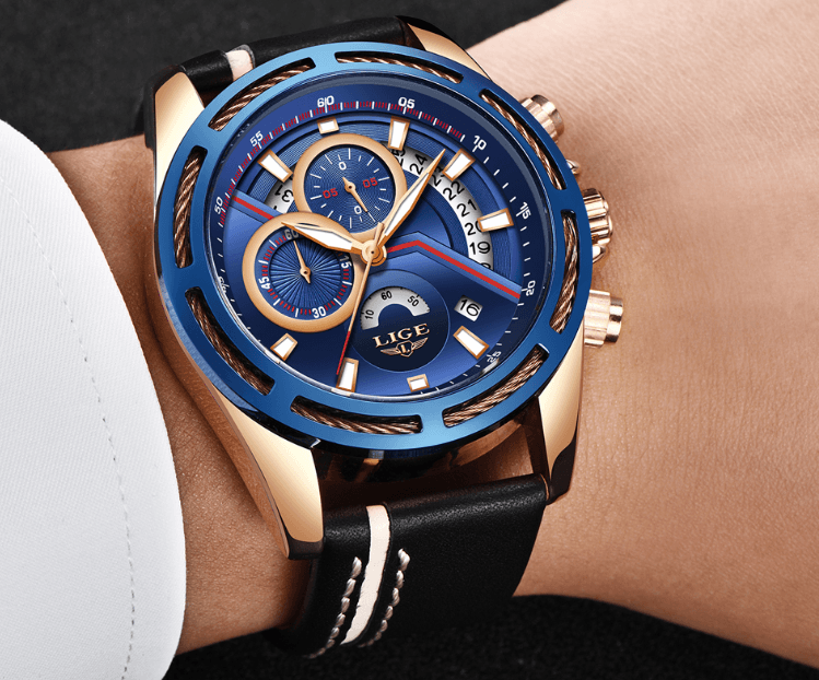Men's Waterproof Sports Watch With Leather Belts, Chronometers Day View Fluorescent Pointers Unique Design Perfect Gift