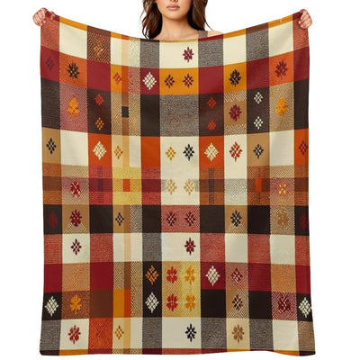 Autumn-Inspired Checkered Pattern Print Lightweight Throw Blanket