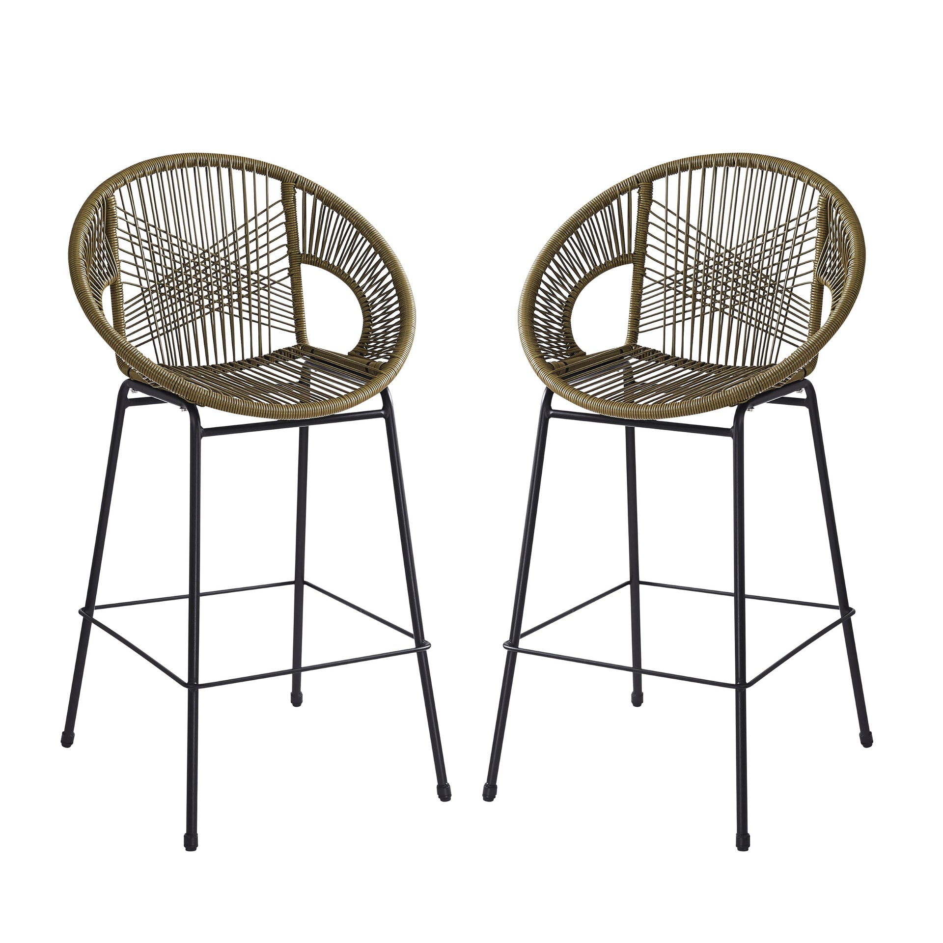Ferrara Outdoor Patio Green Faux Wicker Barstool Set with Ergonomic Design and Durable PE Material