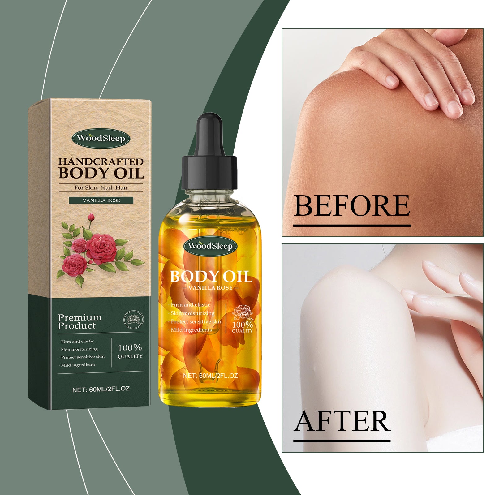 WOODSLEEP handmade vanilla Rose body oil, nourishing skin, delicate and easy to absorb fragrance massage essential oil