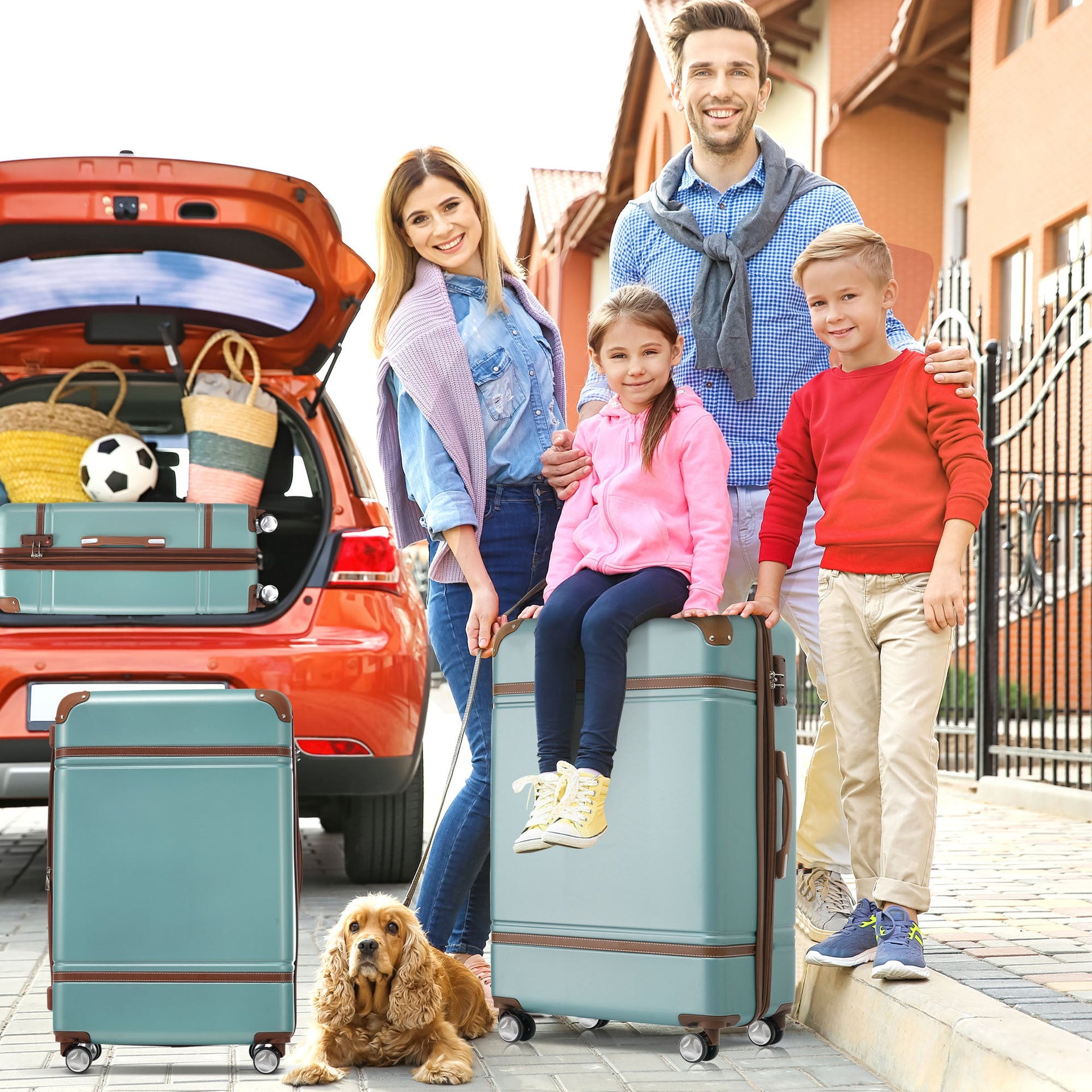 Hardshell Luggage Sets 3 Pieces 20'+24' Luggages and Cosmetic Case Spinner Suitcase with TSA Lock Lightweight,Green