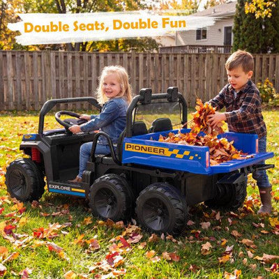 24V 2-Seater Kids Ride on Dump Truck 4WD with Electric Dump Bed and Lights-Navy