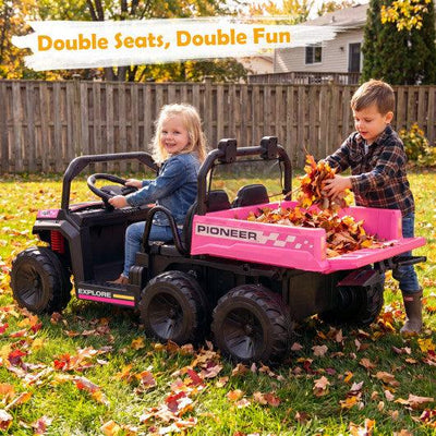24V 2-Seater Kids Ride on Dump Truck 4WD with Electric Dump Bed and Lights-Pink