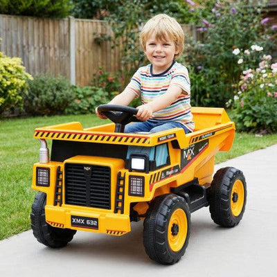 24V Construction Electric Vehicle with Dump Bed and Remote Control for Aged 3-8-Yellow