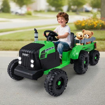 24V Ride On Tractor for Kids Electric Vehicle with Detachable Trailer and Remote Control-Green