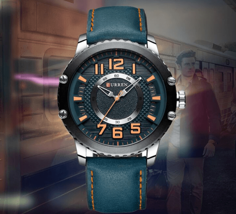 Men's Waterproof Sport Watch With Leather Belts And Large Numbers Details Unique Design Perfect Gift