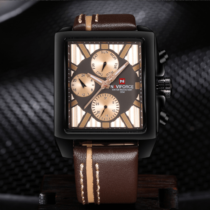 Men's Waterproof Watch With Leather Belt And Chronometers Retro Style Unique Shape Excellent Gift