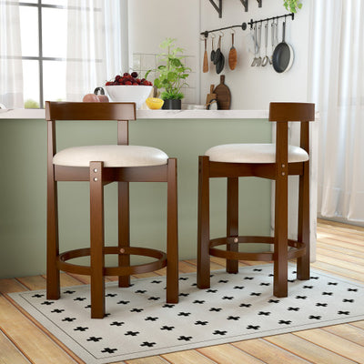 24 Inch Counter Height Bar Stools Set of 2 with Backrests and Footrests-Beige