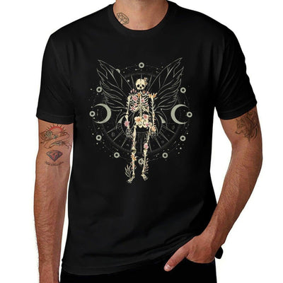 Fairy Grunge Fairycore Aesthetic Butterfly Skeleton Gothic Rolled Sleeves T-Shirt