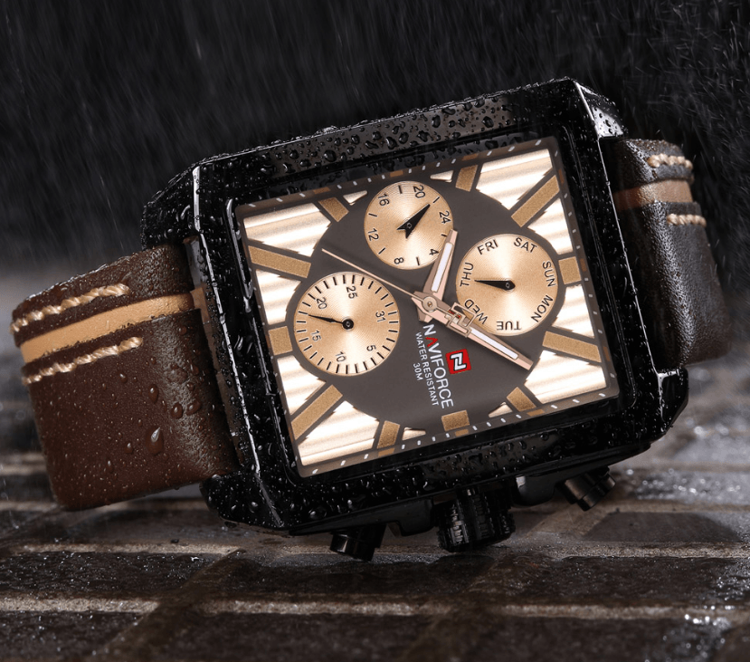 Men's Waterproof Watch With Leather Belt And Chronometers Retro Style Unique Shape Excellent Gift