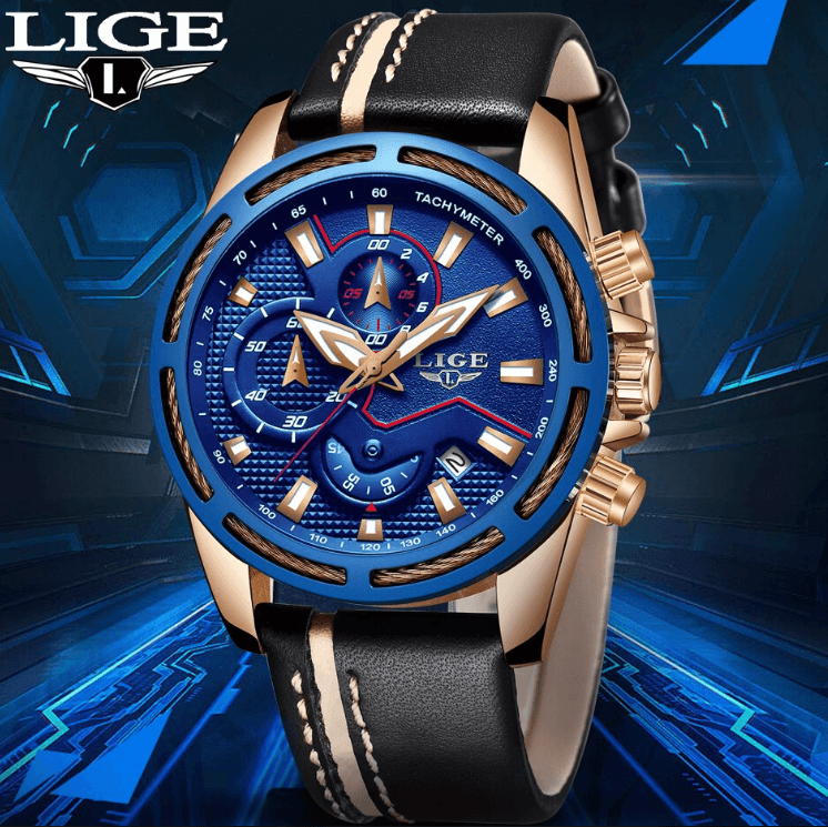 Waterproof Men's Sports Watch With Leather Transparent Belts, Chronometers Day View Perfect Gift