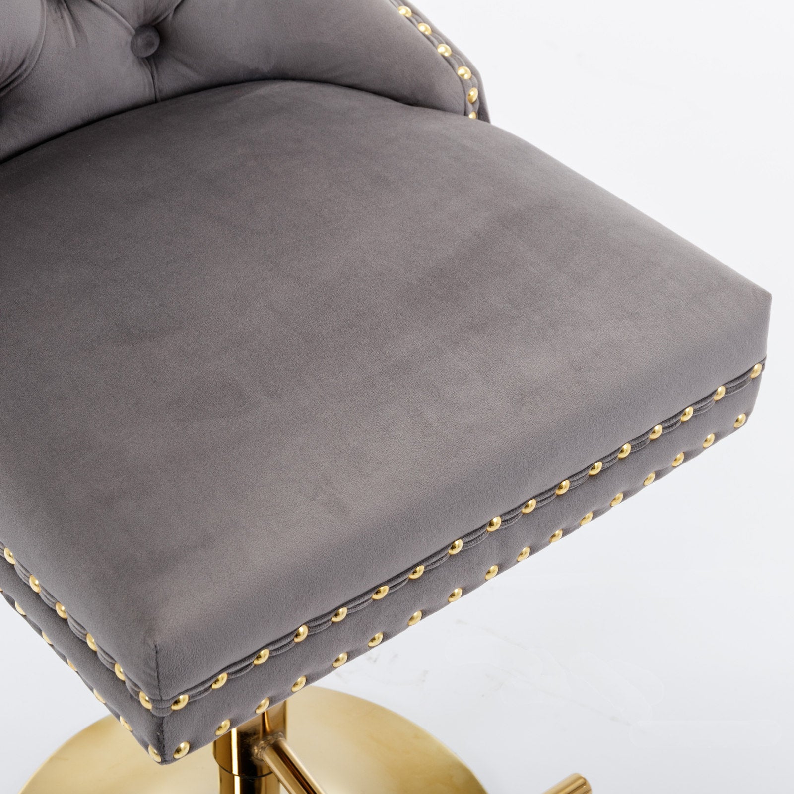 Thick gold rotating velvet bar stool with adjustable seat height of 25-33 inches and backrest (gray, set of 2 pieces)