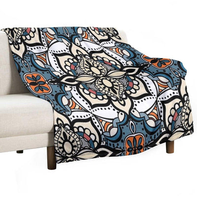 Abstract Renaissance Geometrical Flowers, Mosaic Floral Fantasy Pattern Throw Blanket