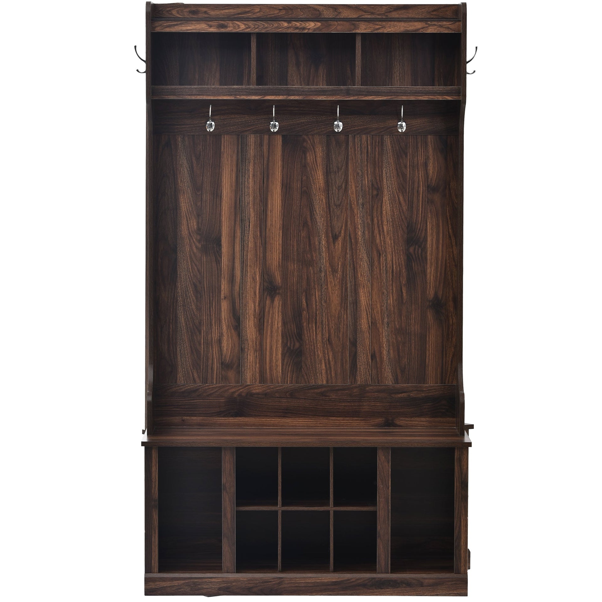 U-Can Hall Tree with 6 Hooks Coat Hanger Entryway Bench Storage Bench (Tiger)