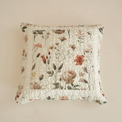 Enchanted Meadow Throw Pillow Euro Cover - Zippered Floral Design in Beige, Rose, and Soft Green, Premium Soft Microfiber, Euro Sham in 26x26 Inches (26