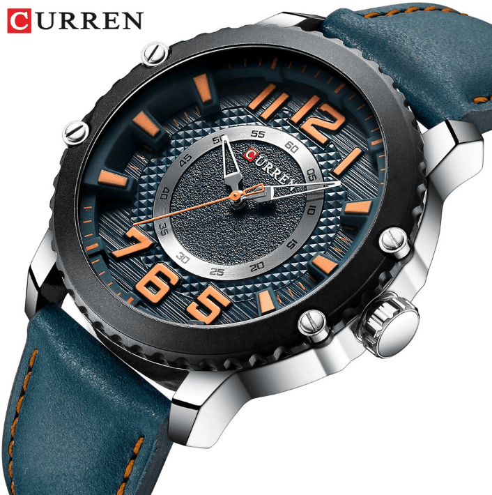 Men's Waterproof Sport Watch With Leather Belts And Large Numbers Details Unique Design Perfect Gift