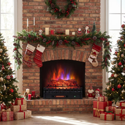 26 Inch WiFi Infrared Quartz Electric Fireplace Insert Logs Heater with Realistic Pinewood Logs-Black