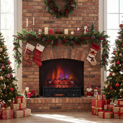 26 Inch WiFi Infrared Quartz Electric Fireplace Insert Logs Heater with Realistic Lemonwood Logs-Black