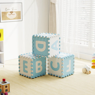 26 Pieces Interlocking ABC Play Mats with Detachable Letters-Blue