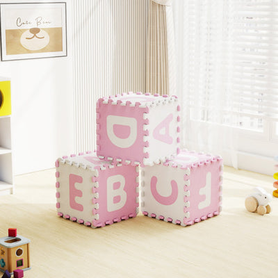26 Pieces Interlocking ABC Play Mats with Detachable Letters-Pink