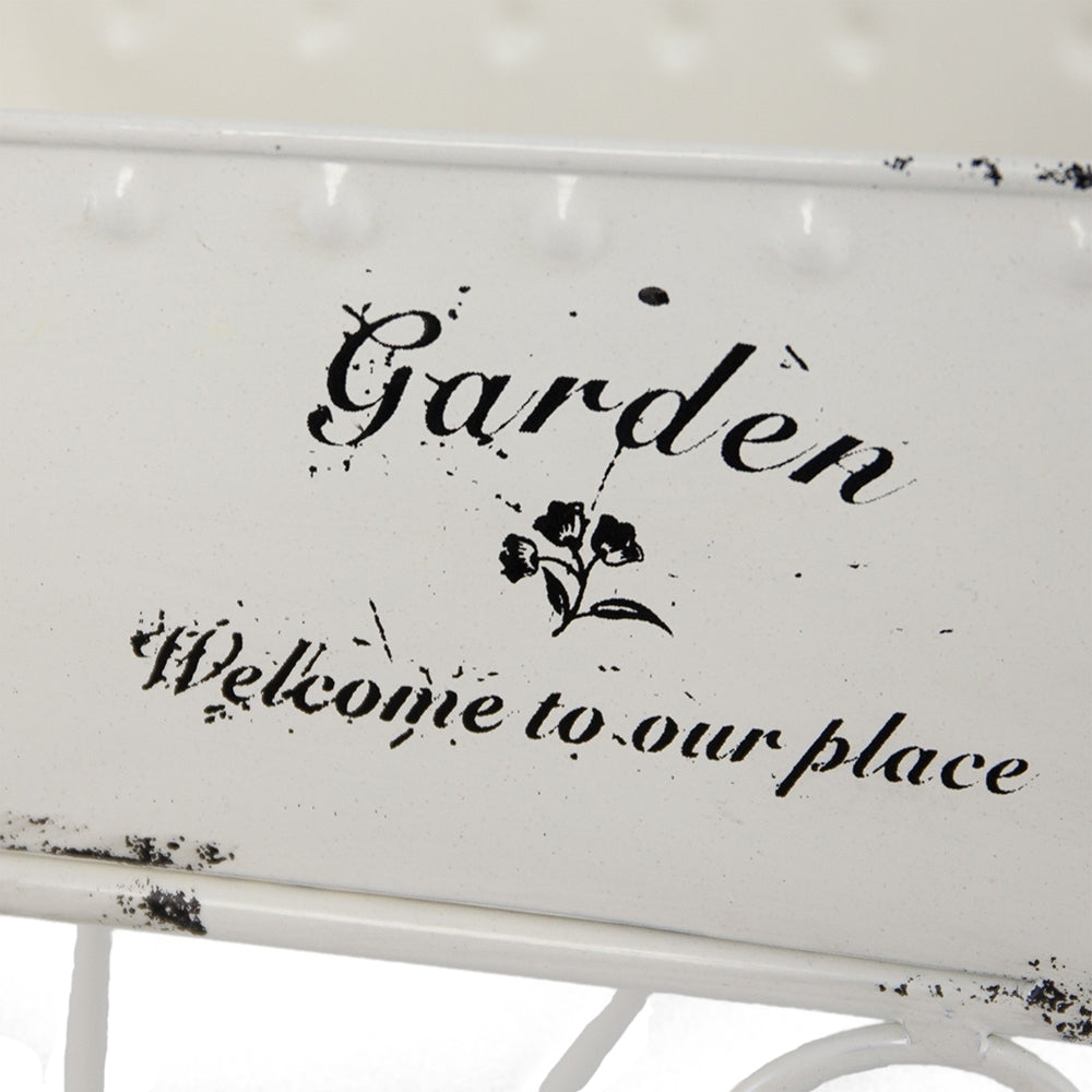 11.5x4x7' White Metal Decorative Disressed Wheelbarrow Planter, Tabletop Decor