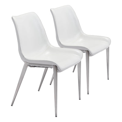 Magnus Dining Chair (Set of 2) White & Silver by Zuo Modern