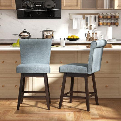 27 Inch Counter Height Bar Chairs with Rubber Wood Legs Set of 2-Gray