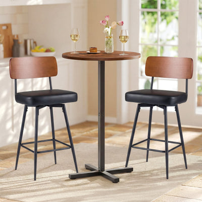 27 Inch Padded Counter Barstools Set of 2 with Metal Legs-Black