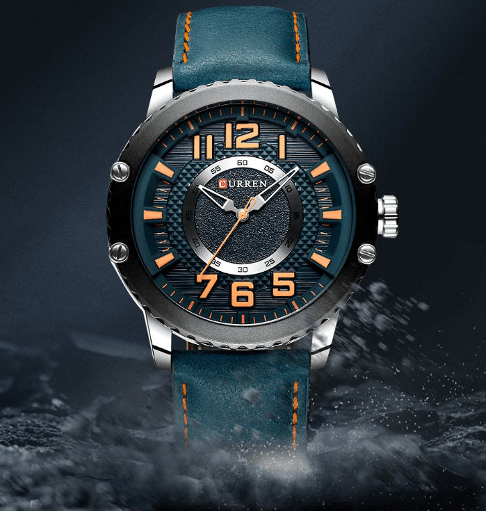 Men's Waterproof Sport Watch With Leather Belts And Large Numbers Details Unique Design Perfect Gift
